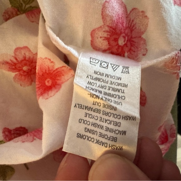 Woman Within White Button-Down Top with Pink Floral & Green Leaf Print - Picture 5 of 6